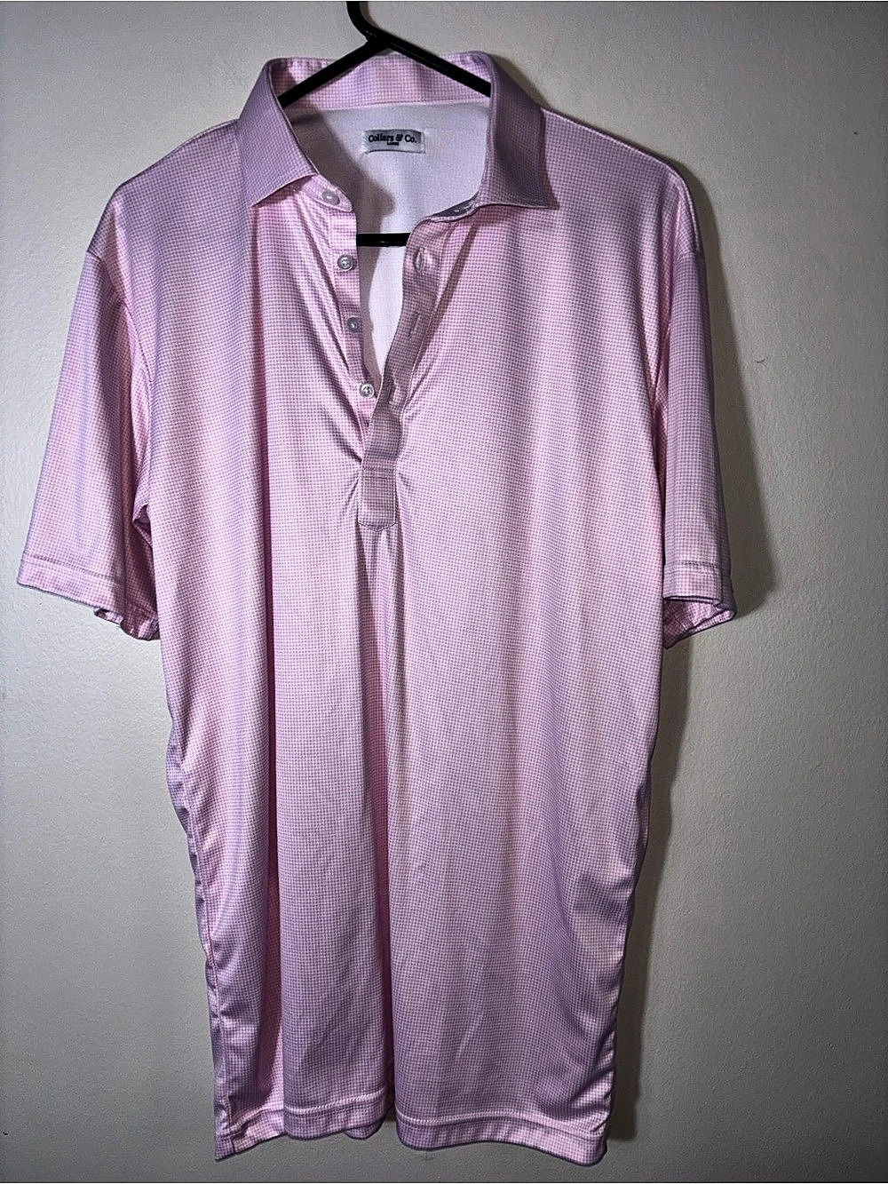 Collars And Co Polo Shirt Men’s L Large Pink Gingham Dress Collar Short Sleeve